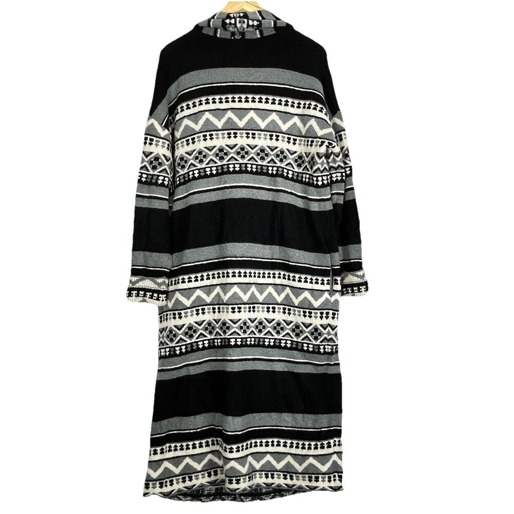 Women Caslon By Norstrom Long Cardigan Aztec Tribal Boho Open Front Size S - Picture 3 of 15